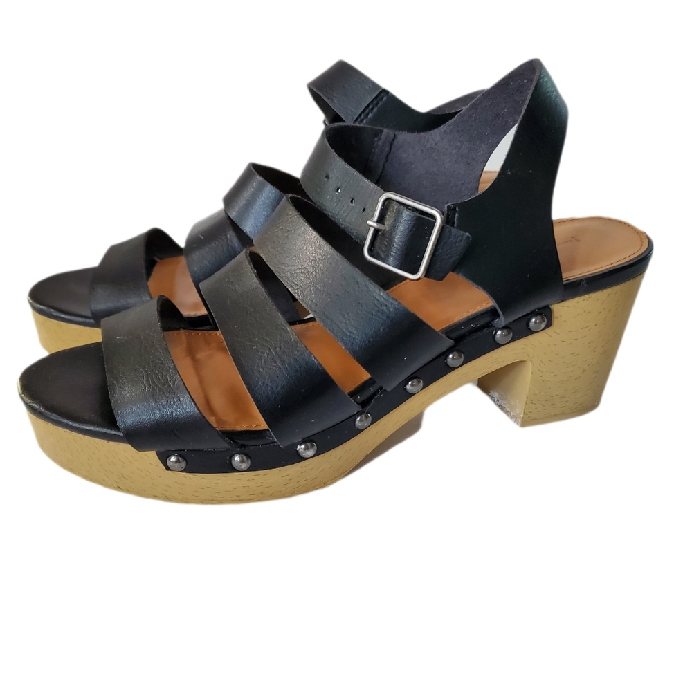 J Crew Factory Black Strappy Fisherman Clog Platform Sandals Size 7.5